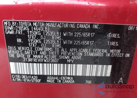 2015 Toyota Rav4 Xle from USA, damaged, VIN 2T3RFREV0FW373607